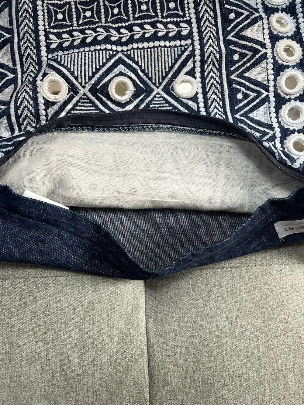 Kim Seybert Navy & White Embroidered and Mirrors Tassel Pillow Cover 100% Cotton